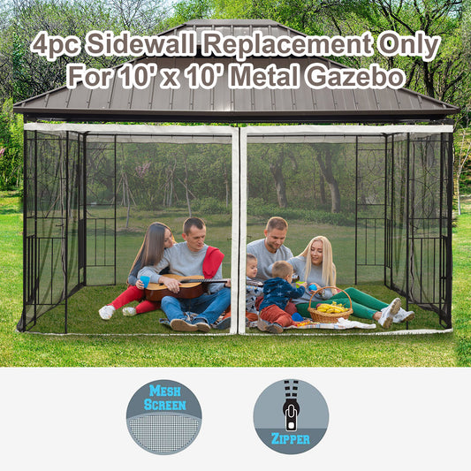 10x10 Replacement Mesh Sidewall Netting for Gazebos and Canopy Tents with Zippers, Black