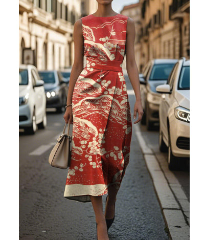 Elegant Sleeveless Floral Dress For Women