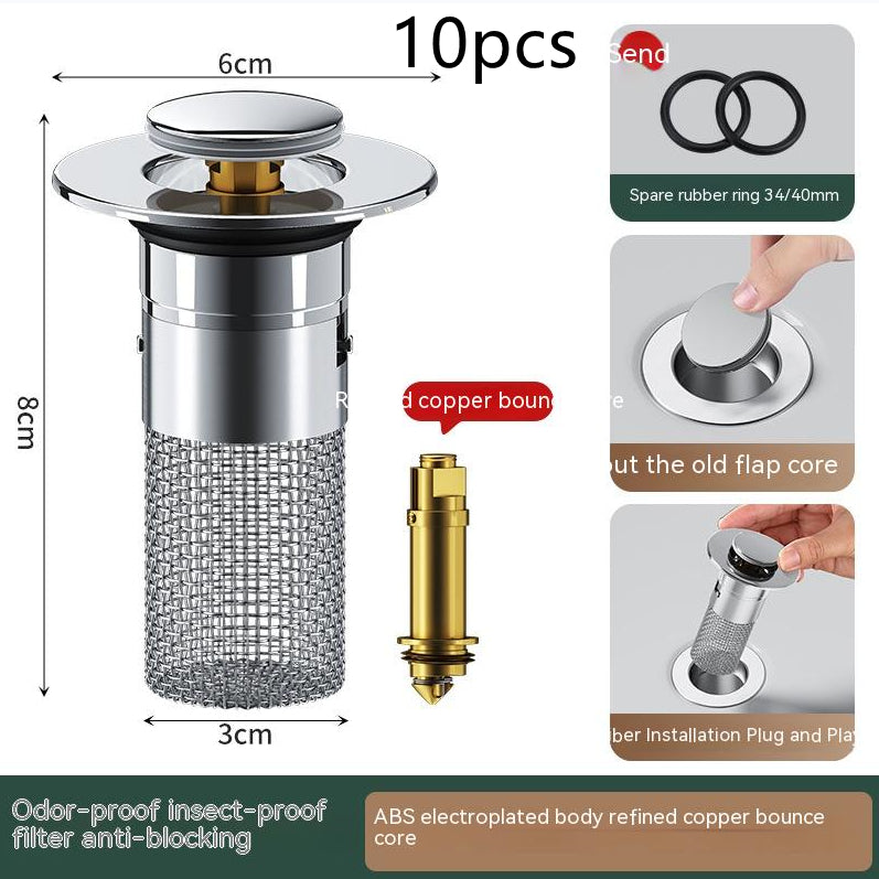 Long Pop-Up Sink Drains Filter Bathroom Press Bounce Basin Plug Stopper Wash Basin Hair Catcher Sink Strainer Kitchen Supplies