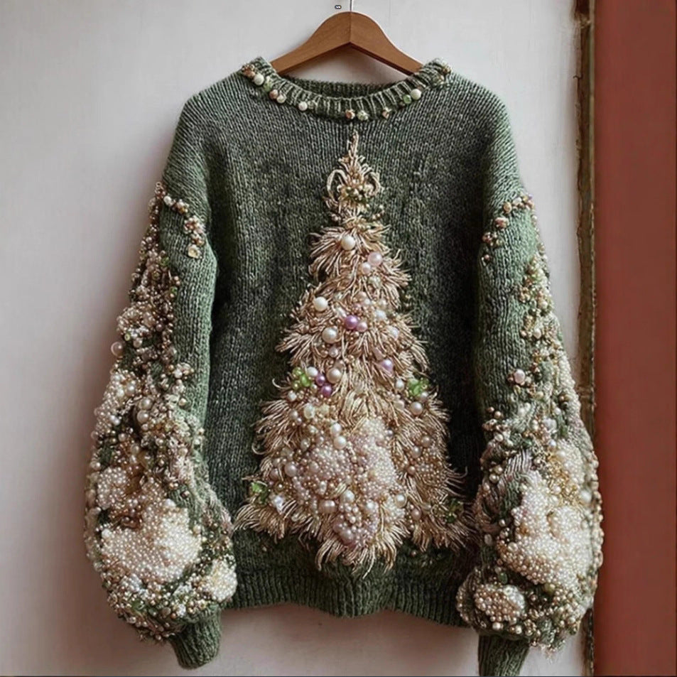 Womens Crew-neck Long-sleeve Sweater With A Print