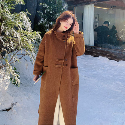 Womens Relaxed-Style Wool Double-Faced Coat