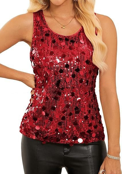 Womens Sequin Top Sleeveless Shiny Casual Tank Top