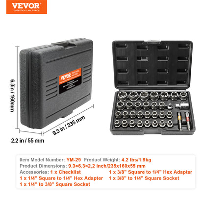 VEVOR Bolt Extractor Set, 29-Piece Bolt And Nut Remover Set, 6mm To 10mm, , CR-MO Steel Extraction Socket Set With Storage Case, For Removing Damaged Rusted Bolts, Nuts And Screws