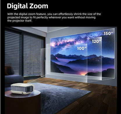 Smart Projector, Native 1080P Supports 4K, HiSilicon 352 Chip, 1 Plus 8GB Memory, Auto Keystone, Dual-band WiFi, BT 5.0, Multiple Projection Methods