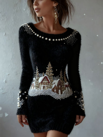 Womens Printed Fitted Bodycon Sweater Dress