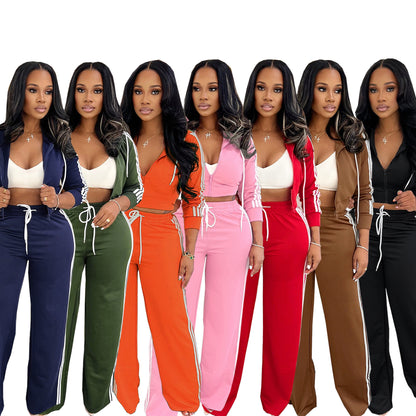 Womens Fashionable Casual Striped Outerwear Set