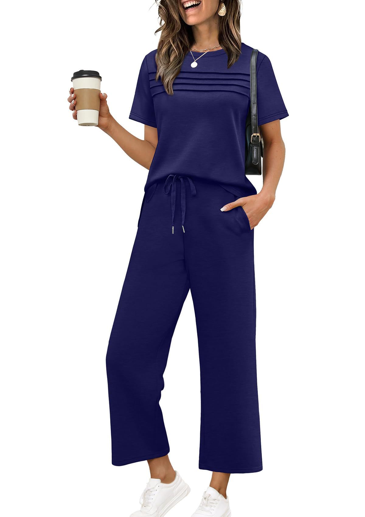 Two-Piece Summer Travel Vacation Outfit Short-Sleeve Casual Set