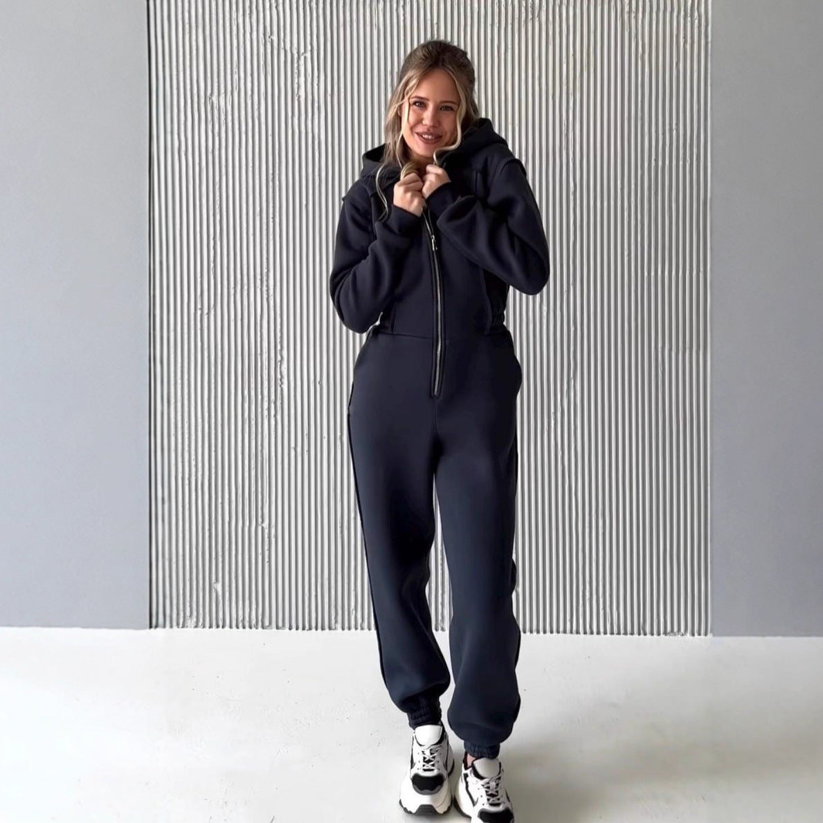 Womens Sporty Casual Hooded Jumpsuit