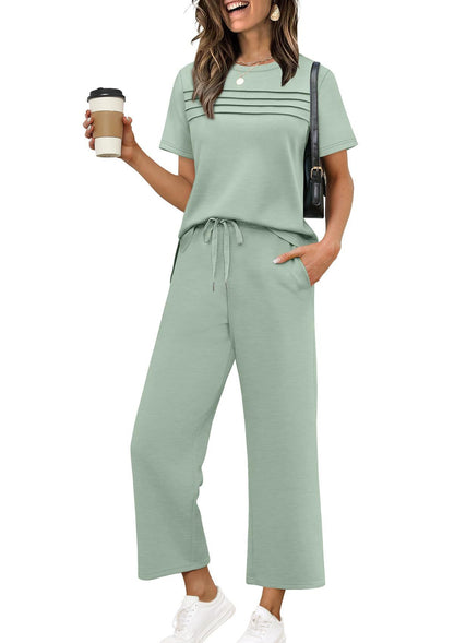 Two-Piece Summer Travel Vacation Outfit Short-Sleeve Casual Set