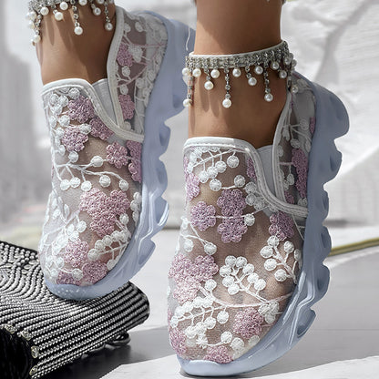 Contrast Glitter Transparent Mesh Patch Breathable Sneakers - Without Ankle Strap