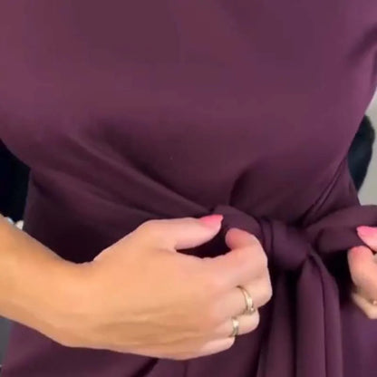 Bow-tie Strap Three-quarter Sleeve Crew-neck Dress