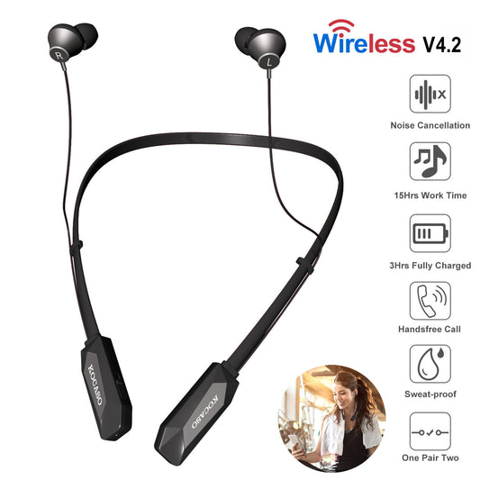 Black-Red Color Options -- 1Pc Wireless Neckband Headphones V4.2 Sweat-proof Sport Headsets Earbuds In-Ear Magnetic Neckbands Stereo Earphone Deep Bass Earphone With Mic 15Hrs Work Running Hiking