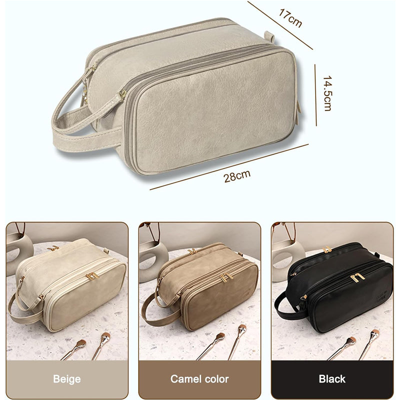 Travel Toiletry Bag For Women Men, Large Travel Toiletry Organizer Makeup Bag, Hanging Cosmetic Bag Kit Leather Skin Care Waterproof Shaving Bag