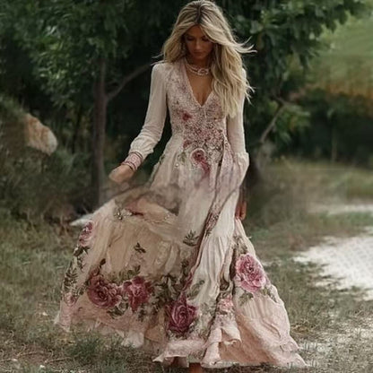 Womens Stylish And Elegant Floral Long-sleeve Dress