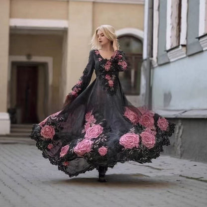 Womens Stylish And Elegant Floral Long-sleeve Dress