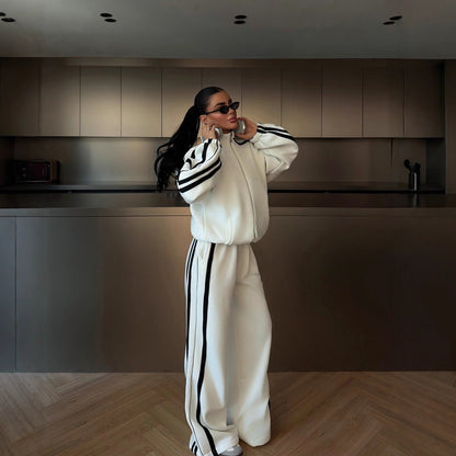 Color-block Long-sleeve Casual Sportswear Set