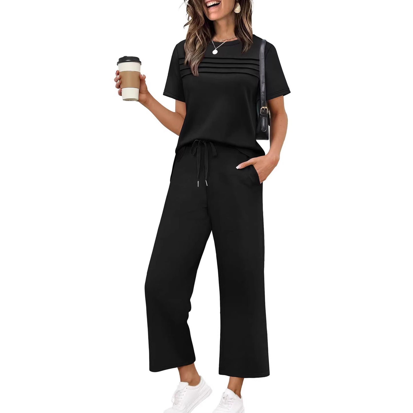 Two-Piece Summer Travel Vacation Outfit Short-Sleeve Casual Set