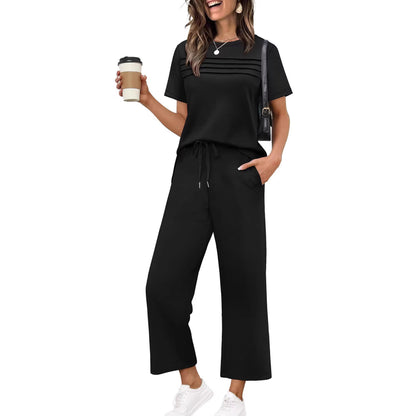 Two-Piece Summer Travel Vacation Outfit Short-Sleeve Casual Set