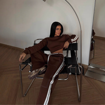 Womens Sportswear Set Crew-neck Long-sleeve Top And Pants