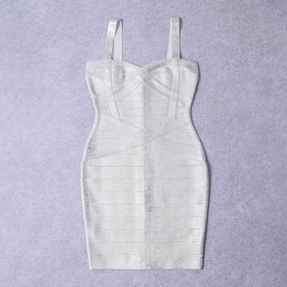 Womens Strap V-Neck Gold-Stamped Sexy Bandage Dress