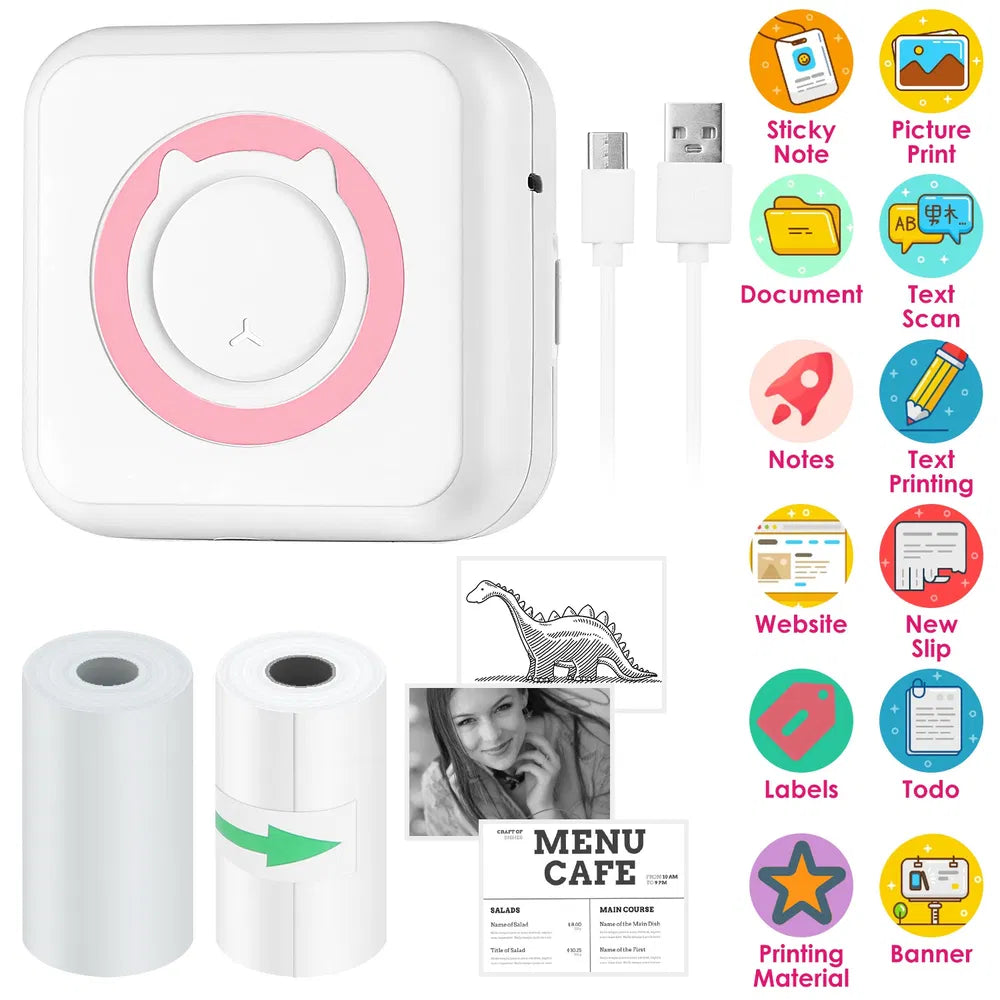 Pocket Wireless Thermal Printer Portable Mini Sticker Maker Machine Rechargeable Inkless Photo Printer For Printing Label Journal Study Notes Memo Photos