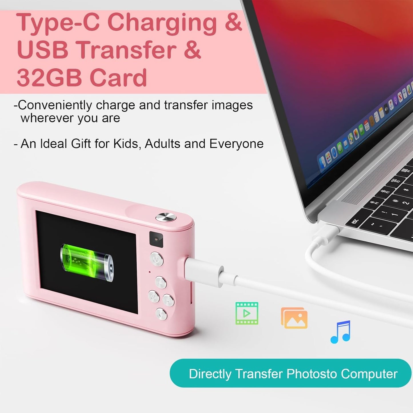 Kids Digital Camera Christmas Birthday Gifts With 32GB SD Card