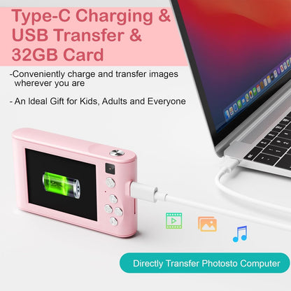 Kids Digital Camera Christmas Birthday Gifts With 32GB SD Card