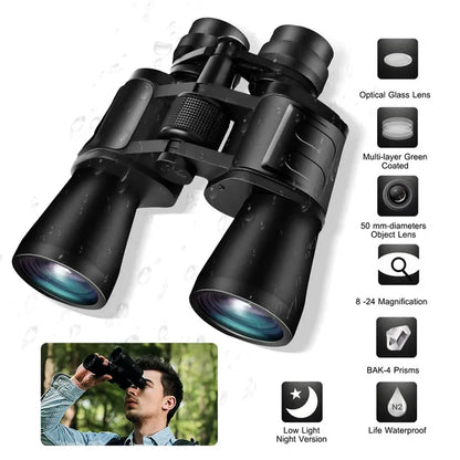 Portable Zoom Binoculars With FMC Lens Low Light Night Vision For Bird Watching Hunting Sports