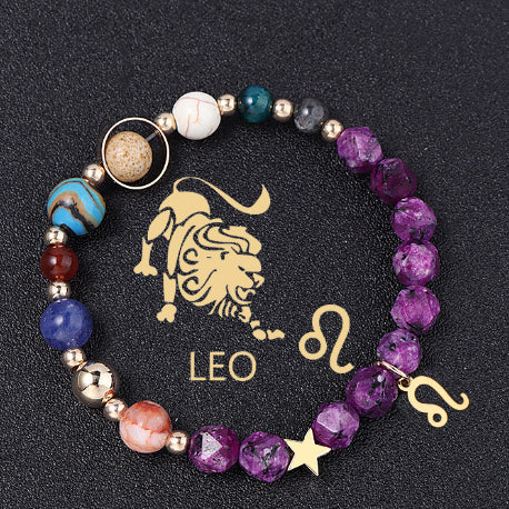 Twelve Constellations Bracelets Natural Stone Hemp Stone Cut Surface Eight Planets