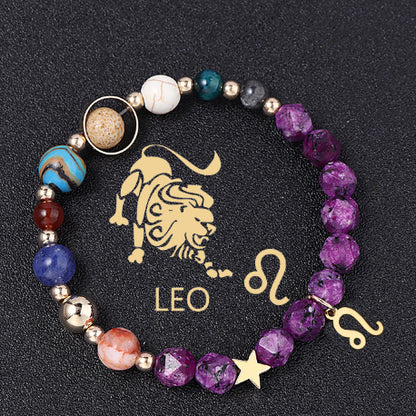 Twelve Constellations Bracelets Natural Stone Hemp Stone Cut Surface Eight Planets