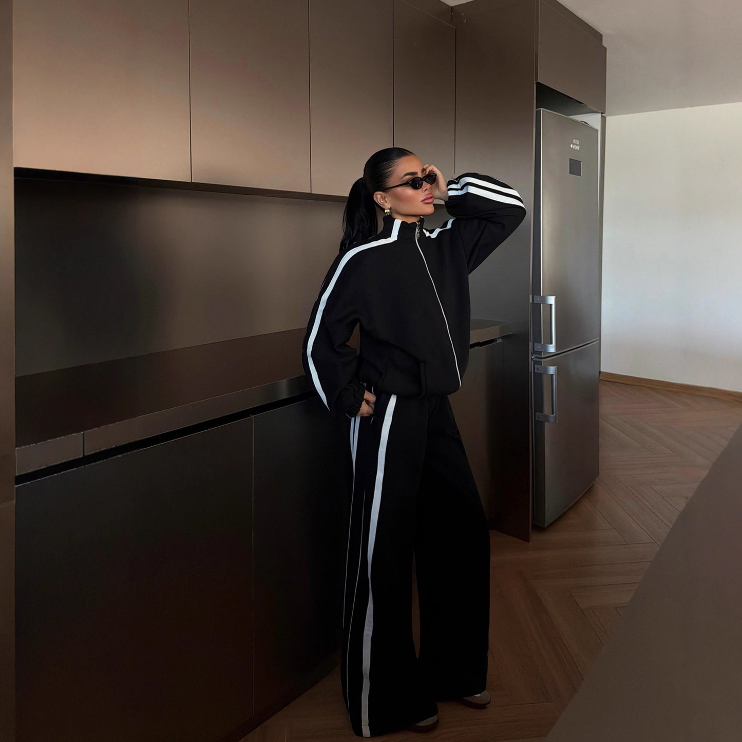 Color-block Long-sleeve Casual Sportswear Set