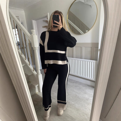 Crew-neck Sweater And Relaxed-fit Casual Pants Set