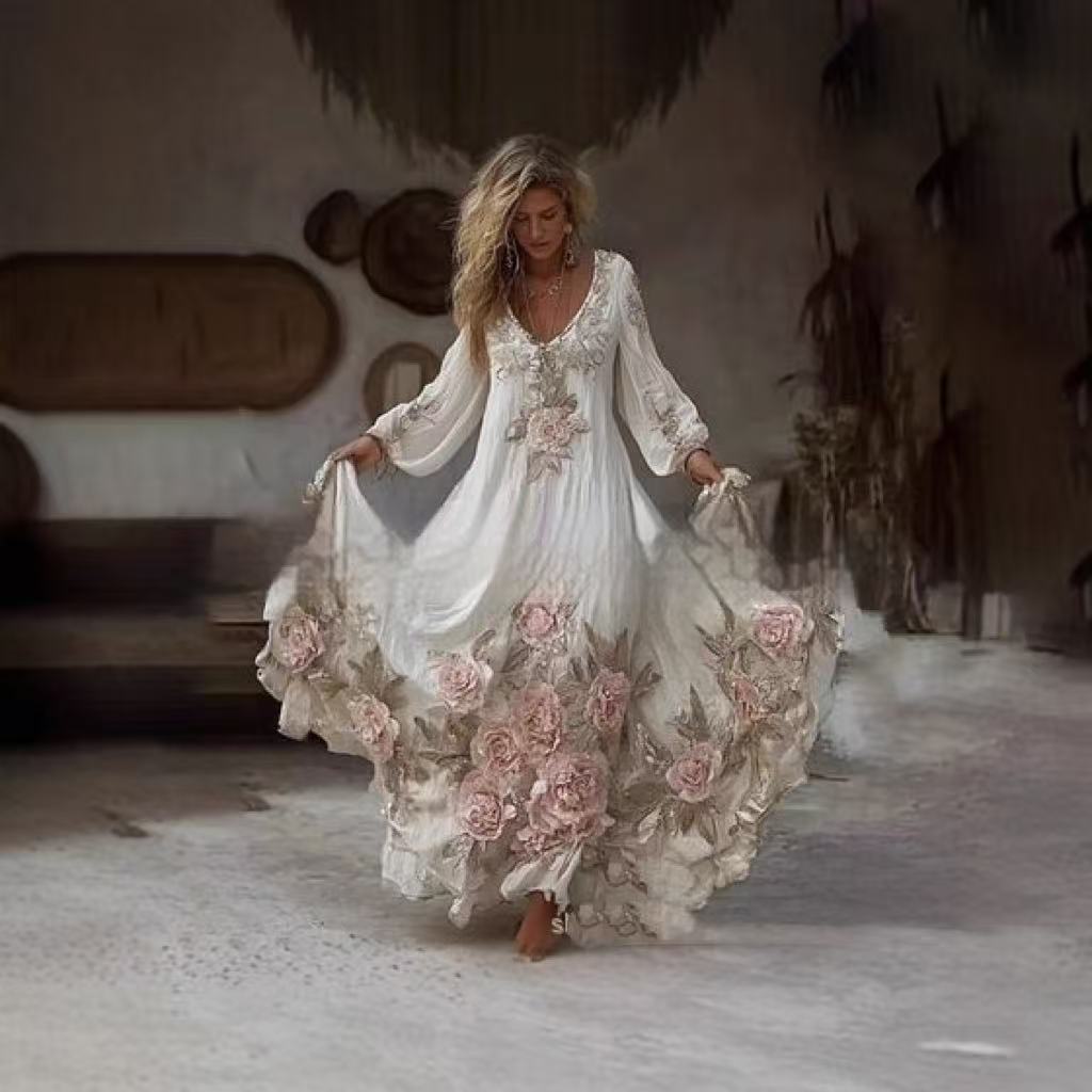 Womens Stylish And Elegant Floral Long-sleeve Dress