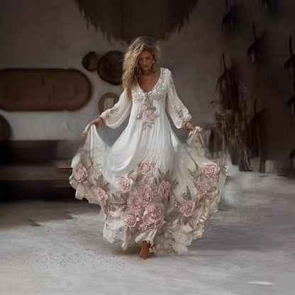 Womens Stylish And Elegant Floral Long-sleeve Dress