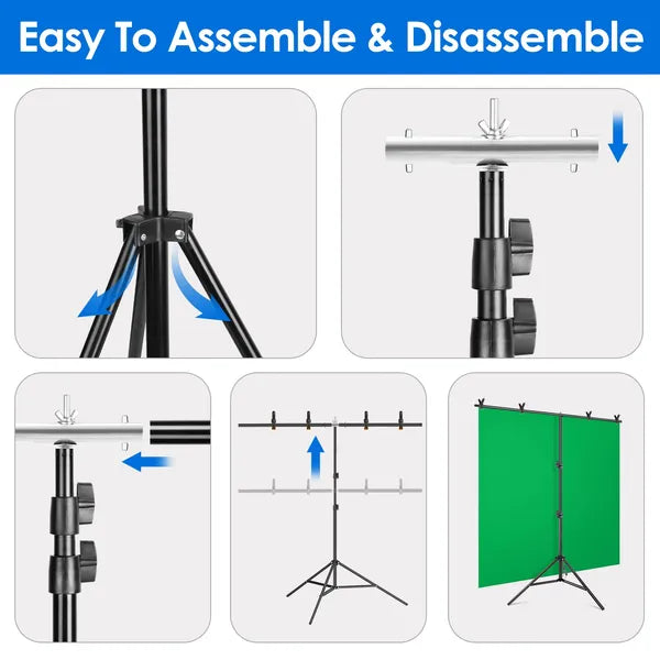 5×6.5FT T-Shape Photo Video Backdrop Stand Heavy Duty Background Stand Adjustable Photography Backdrop Stand With 6 Spring Clamps Sandbag Carry Bag For Studio Party Wedding