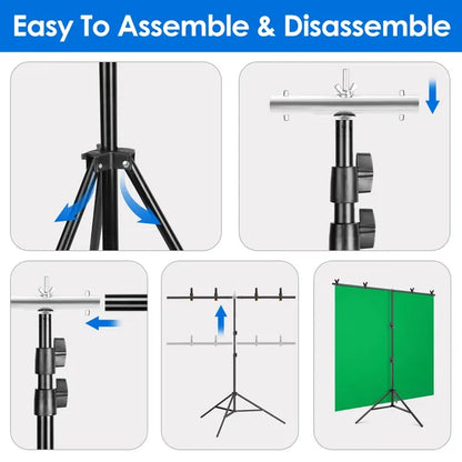 5×6.5FT T-Shape Photo Video Backdrop Stand Heavy Duty Background Stand Adjustable Photography Backdrop Stand With 6 Spring Clamps Sandbag Carry Bag For Studio Party Wedding