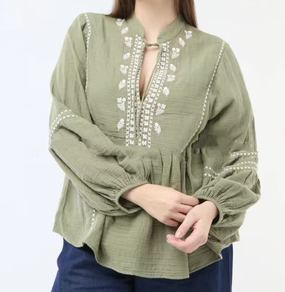 Womens Loose-Fit Long-Sleeve Plus-Size Shirt