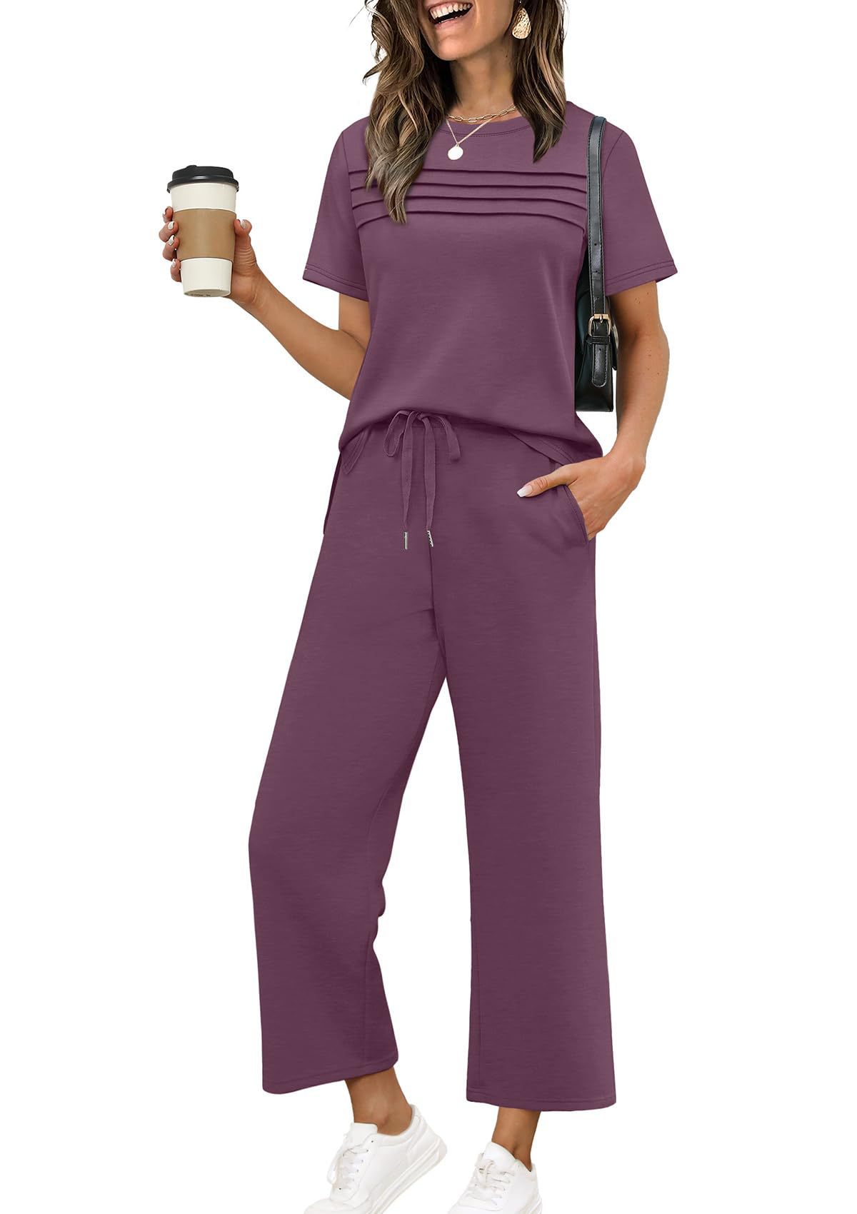 Two-Piece Summer Travel Vacation Outfit Short-Sleeve Casual Set