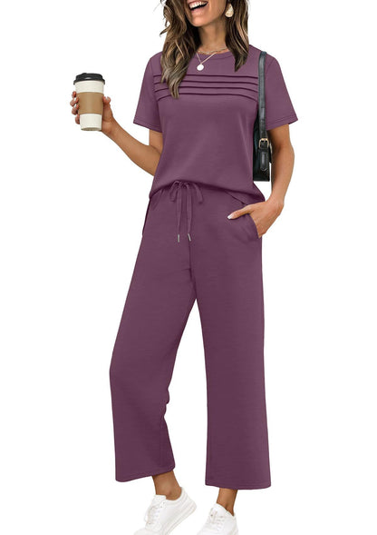 Two-Piece Summer Travel Vacation Outfit Short-Sleeve Casual Set