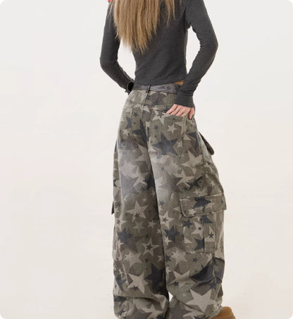 American Retro Hot Girl Camouflage Cargo Jeans For Women
