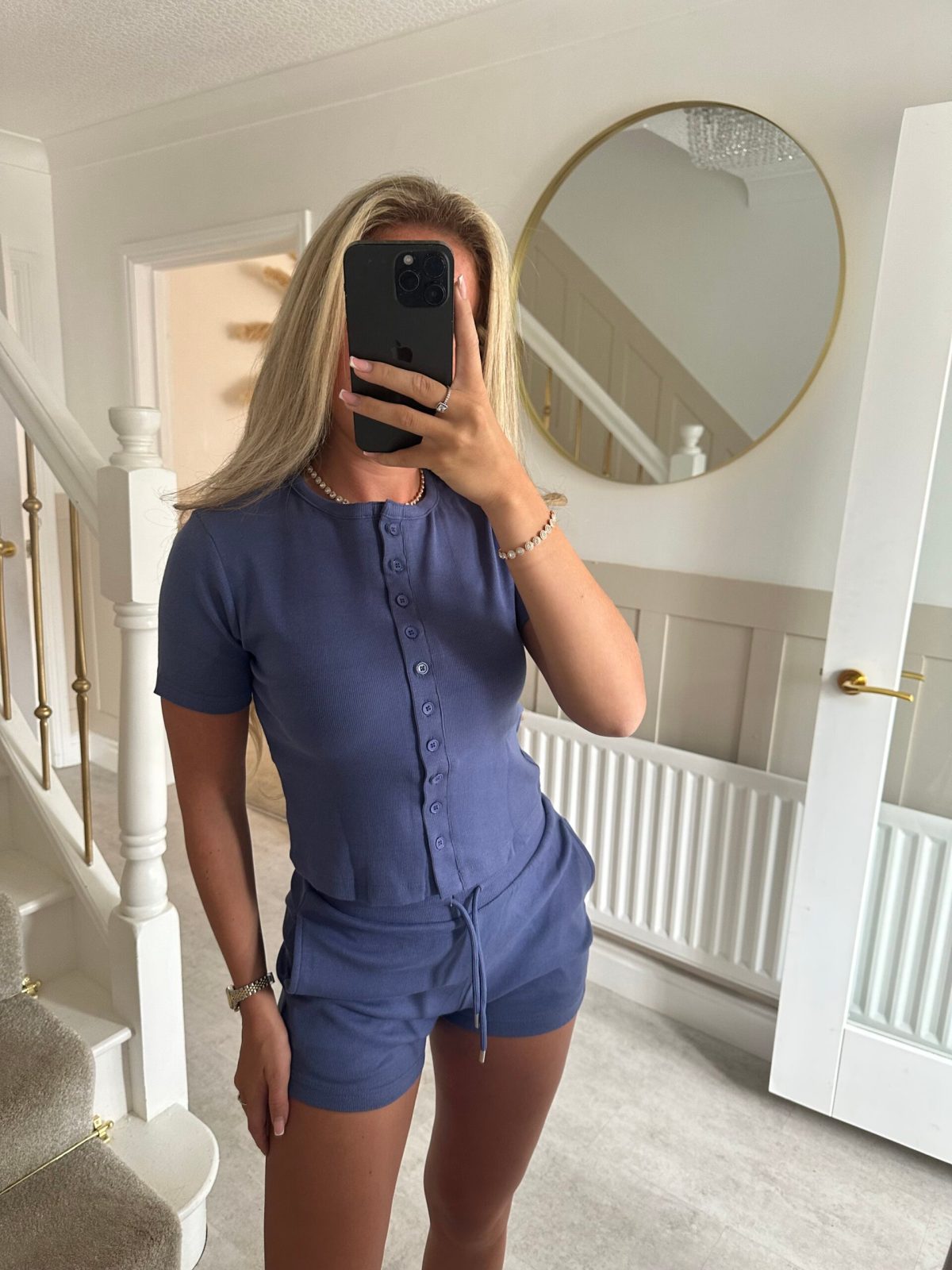 Button-front Cardigan Short-sleeve Top And Tie-waist Shorts Two-piece Set