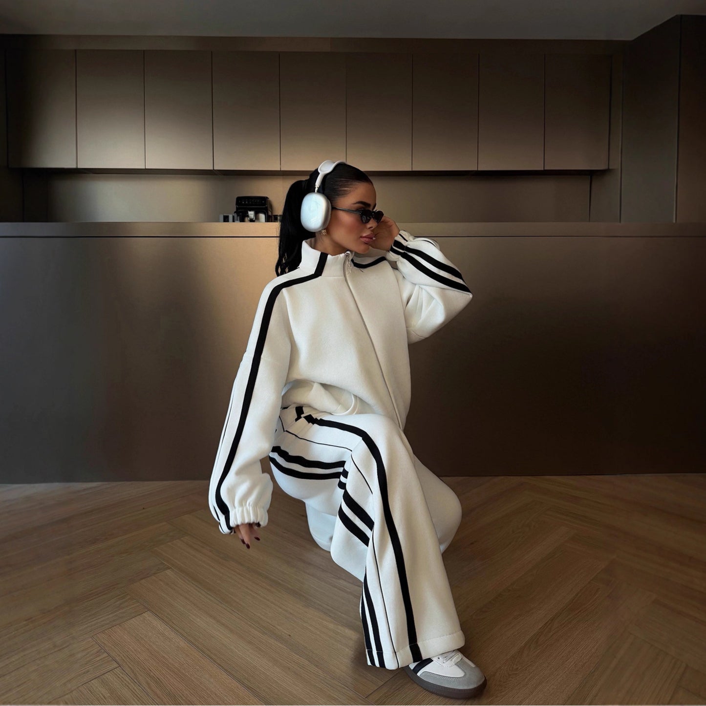 Color-block Long-sleeve Casual Sportswear Set