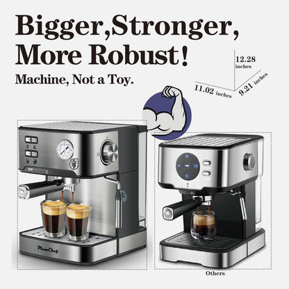 20 Bar Professional Espresso Machine With Milk Frother, Single Double Shot, ESE Pod Compatible, Visual Display Of Pressure, Removable Water Tank For Cappuccino, Latte, Machiato For Home Barista