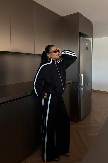 Color-block Long-sleeve Casual Sportswear Set