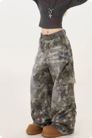 American Retro Hot Girl Camouflage Cargo Jeans For Women