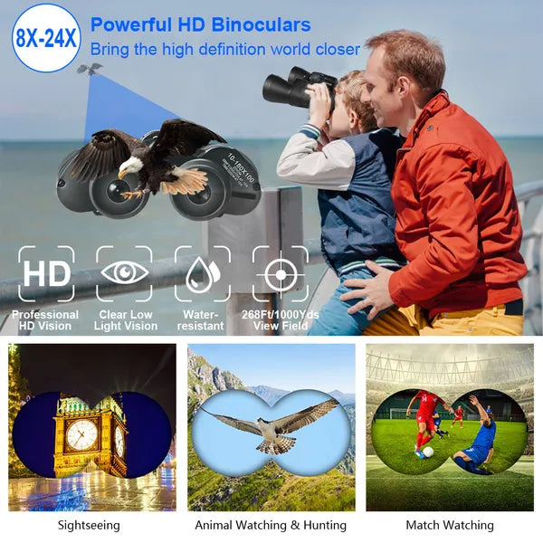 Portable Zoom Binoculars With FMC Lens Low Light Night Vision For Bird Watching Hunting Sports