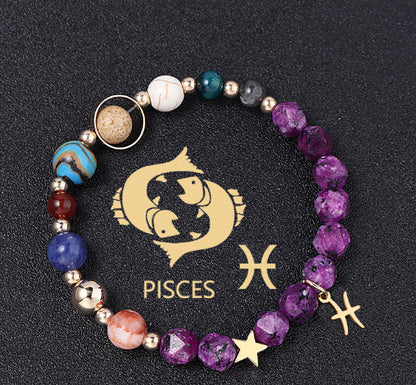 Twelve Constellations Bracelets Natural Stone Hemp Stone Cut Surface Eight Planets