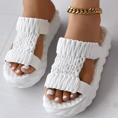 Platform Sandals Summer Braided Knit Hollow Open Toe Slipper Sandals - Anklet Not Included