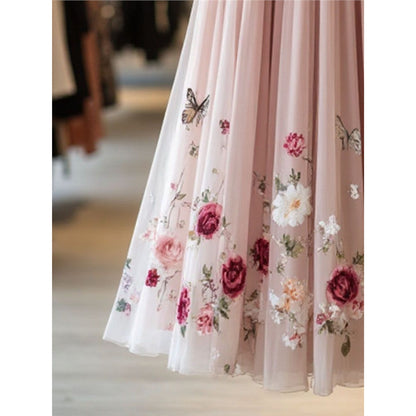 Womens Delicate And Sweet Rose-Print Midi Skirt