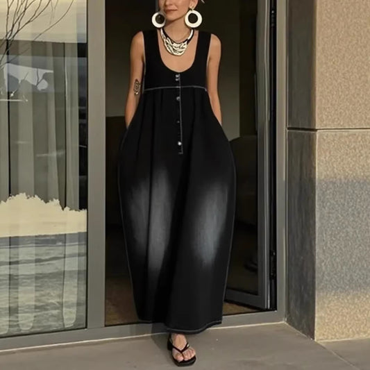 Bucket-style Washed Denim Vest Dress